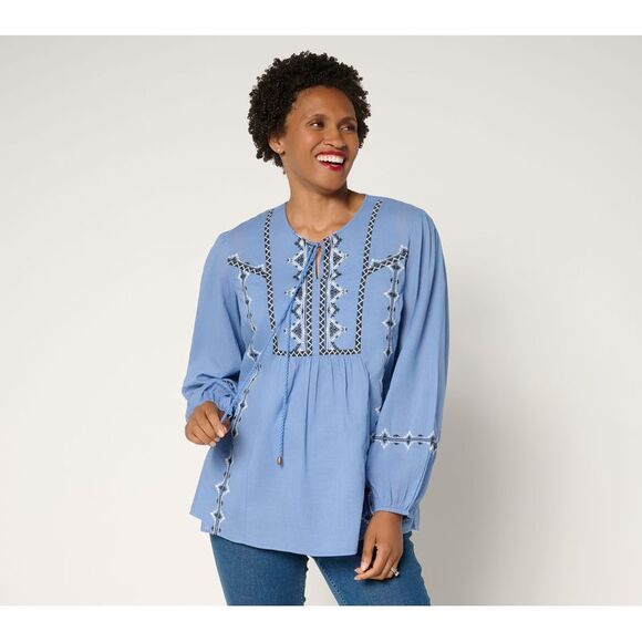 Ree by The Pioneer Woman Tops - Ree by The Pioneer Woman Women's Top Sz L Pier Woven Cotton Blue A701769